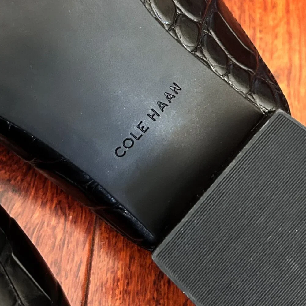 COLE HAAN Women's Piper Mule Shoe in Black Alligator Size 8 Leather Slip Ons - Picture 4 of 8